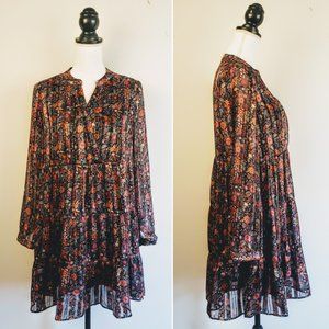 Soft Surroundings Black Floral Tiered Boho Dress